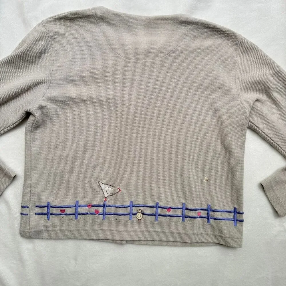 Vintage Chicken Embroidery Cardigan Farmer - Picture 6 of 8